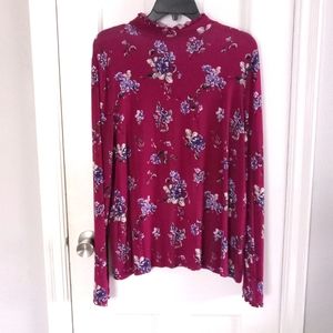 ELLE Floral Ruffle Mock Neck Long Sleeve Top, XL